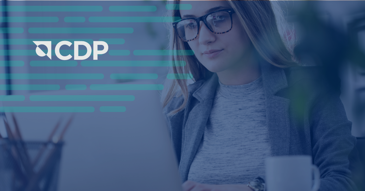 Woman at computer with CDP logo and reoports